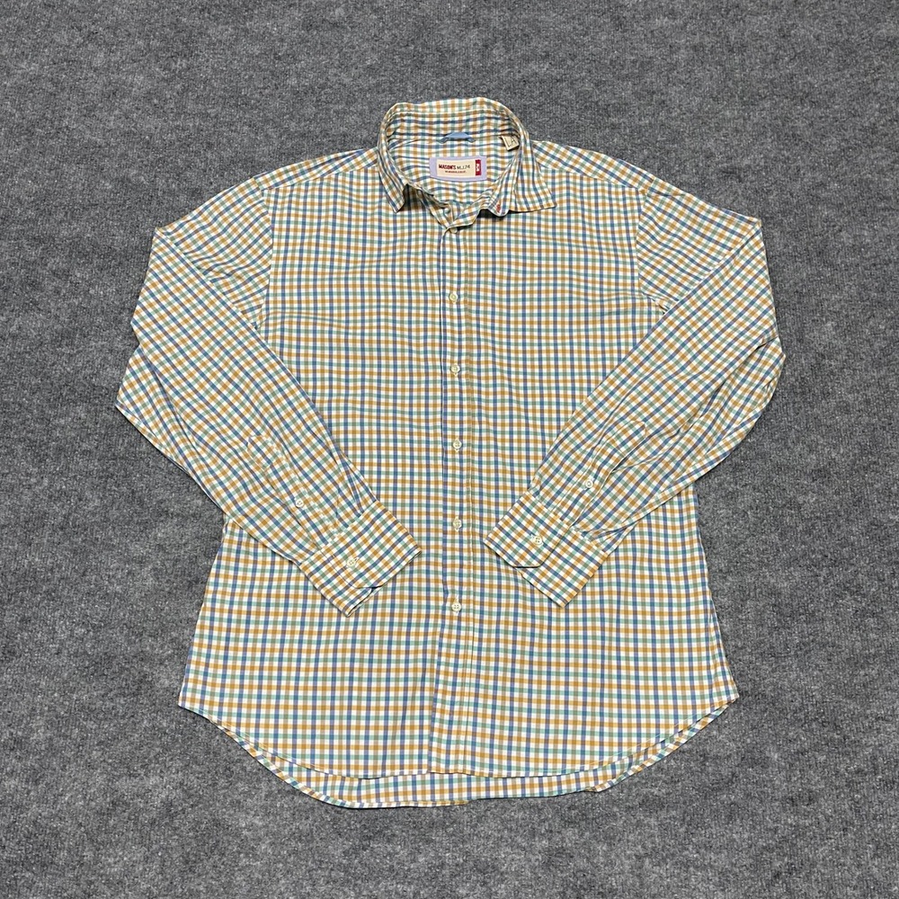 Mason's M.J.74 Shirt Mens Large Yellow Gingham Check Button Down Made‎ in Italy